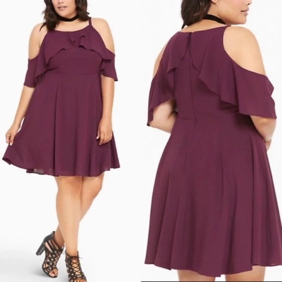 Torrid Purple Tulip Cold Shoulder Georgette Ruffled Dress NWT - Picture 1 of 7
